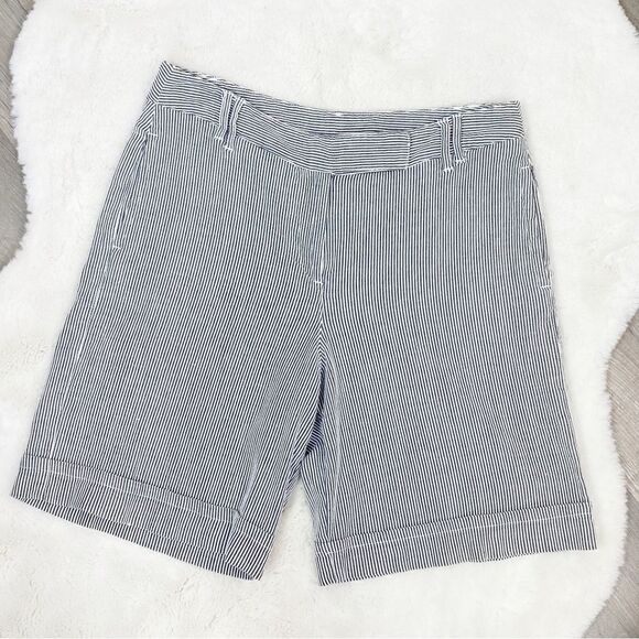 Larry Levine Seersucker Stripe Bermuda Shorts Black White 8 - Picture 1 of 8